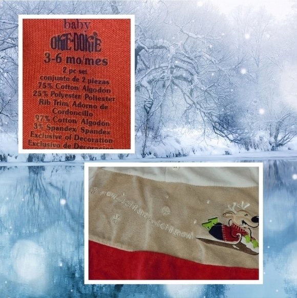 Vintage Winter Fleece Jumpsuit Outfit Reindeer Snow Red Tan, 3-6 Months Baby - Picture 5 of 6